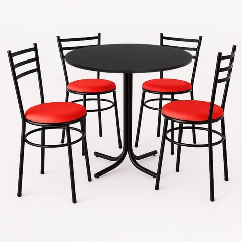 Mesa de Jantar Redonda 80cm Preta com 4 Cadeiras Estofada Preta