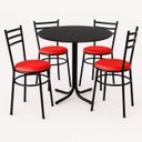 Ver imagem 1 de Mesa de Jantar Redonda 80cm Preta com 4 Cadeiras Estofada Preta