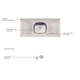 Pia de Apoio Tramontina New Raggi 40 em Aço Inox 150x52 cm - 3