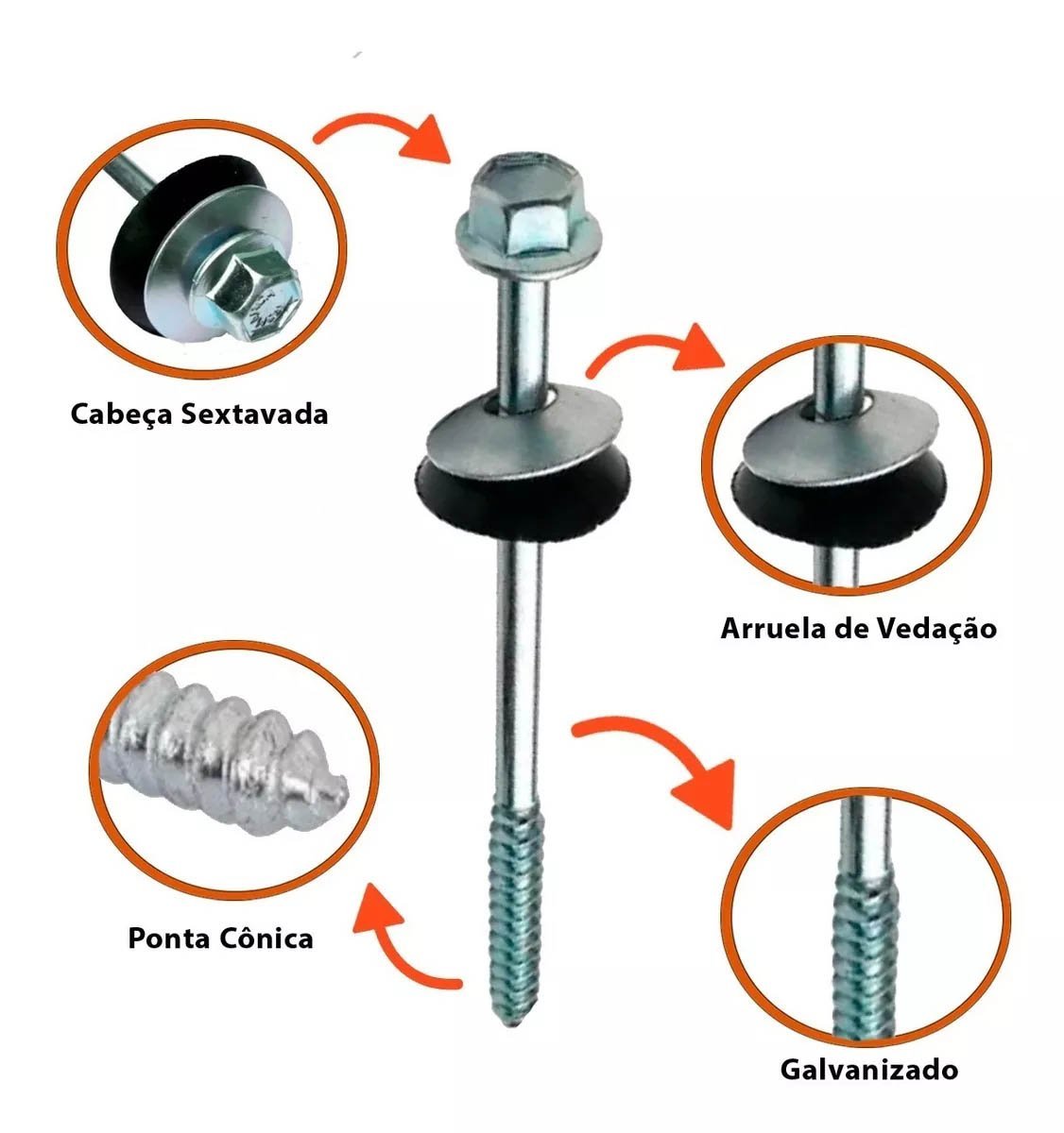 Kit 50 Parafuso Para Telha Eternit 6mm 5/16x110mm Inovefix Parafuso Telha - 2