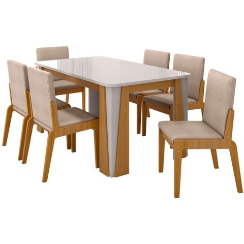 Kit Mesa de Jantar Opera com 6 Cadeiras Sinfonia em Linho Naturale/off White/creme