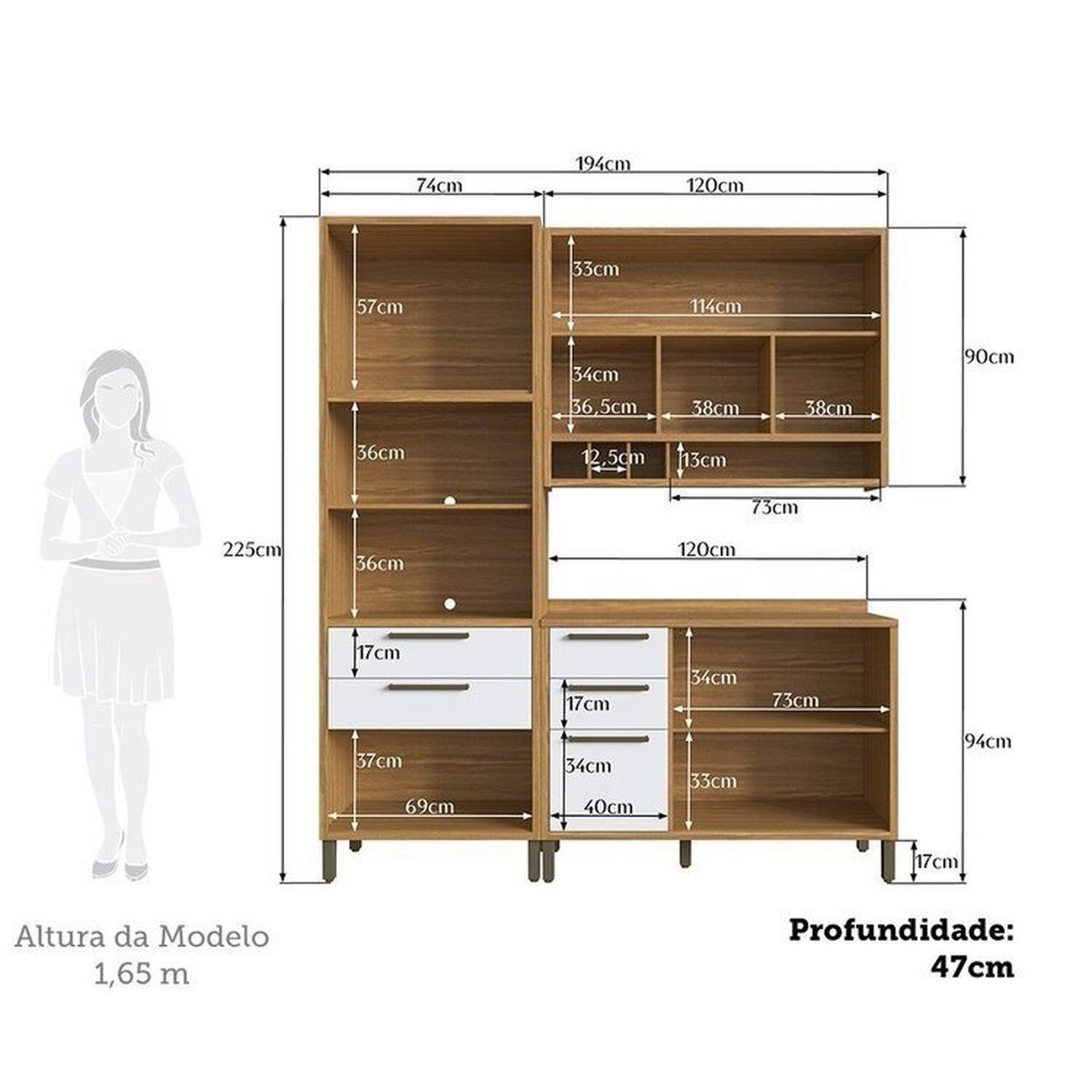 Cozinha Compacta Modulada 100% MDF 3 Peças 6 Portas 5 Gavetas e