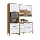 Ver imagem 3 de Cozinha Compacta Modulada 100% MDF 3 Peças 6 Portas 5 Gavetas e Vidro 194cm Vicenza Espresso Móveis Branco/Amêndoa