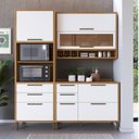 Ver imagem 1 de Cozinha Compacta Modulada 100% MDF 3 Peças 6 Portas 5 Gavetas e Vidro 194cm Vicenza Espresso Móveis Branco/Amêndoa