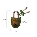Ver imagem 3 de Cadeado Decorativo de Leão c/ Detalhes Verdes e Chaves em Metal Bronze 8,5x14 cm