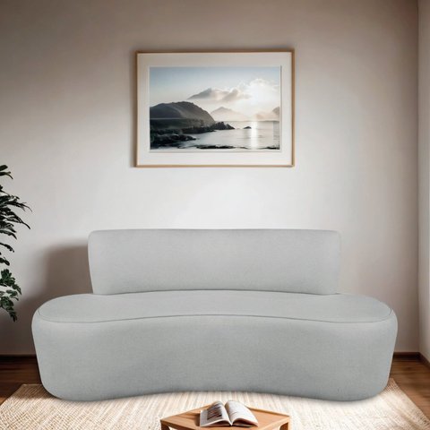 Sofá Curvo Orgânico 200cm 3 Lugares Bouclé Antonela