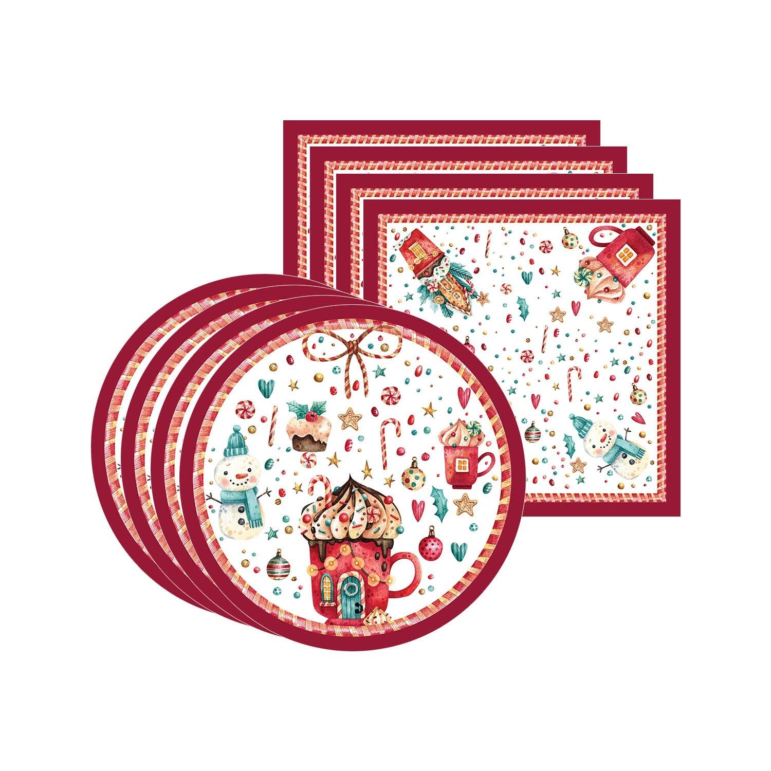 Kit Capa Sousplat + Guardanapo Natal Doces - 4 Peças - 1