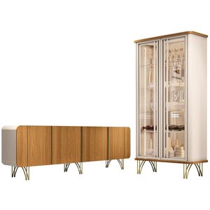 Balcão Buffet Piacente Com Cristaleira Alvora H01 Off White/Cinamomo - Mpozenato HB Móveis