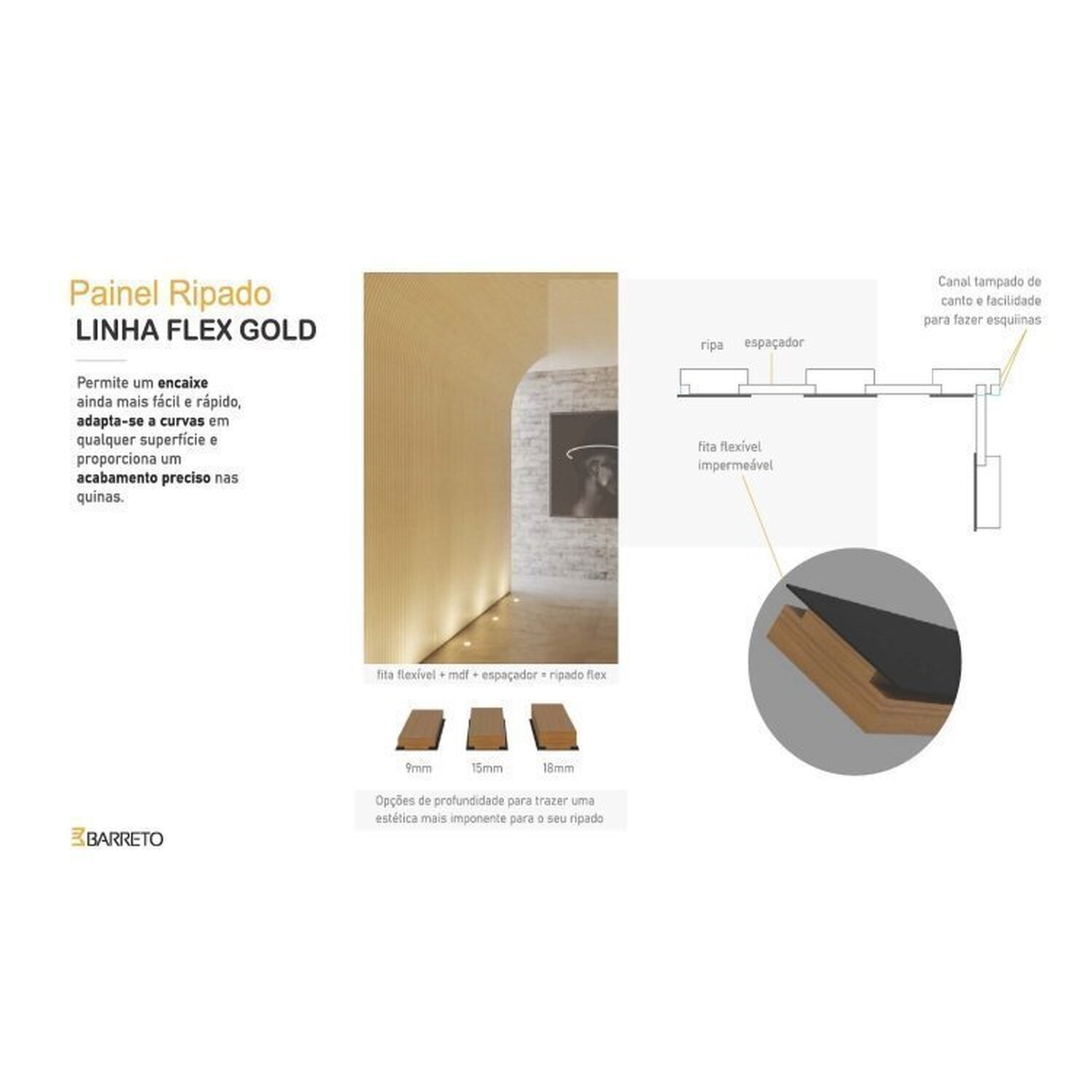 Painel Ripado Flex Gold Concept Mdf Comum 9mm - 140cm X 270cm - 3