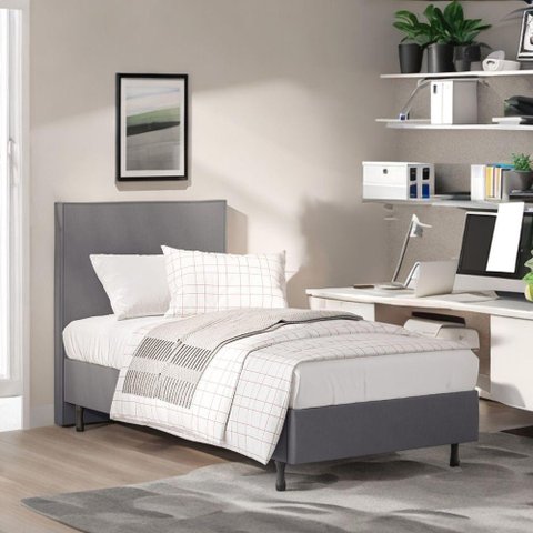 Kit Cama One C Cabeceira em Veludo Madeira e Mdf Resistente Cinza