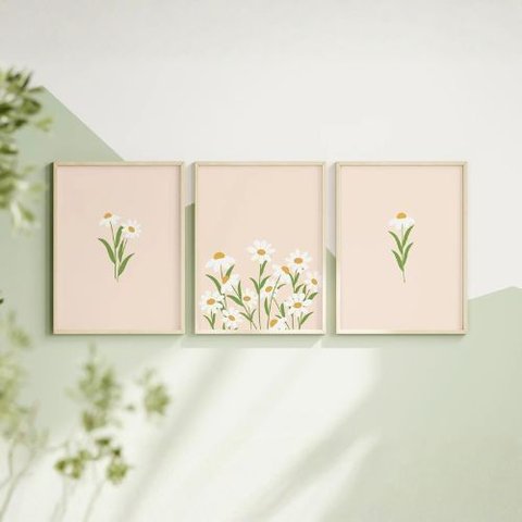 Kit 3 Quadros Decorativos Infantil | Margarida e - Flores do Amor NO2 - 30x40 - Moldura Madeira