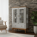 Ver imagem 3 de Vitrine 2 Portas 1 Gaveta Prateleiras MDF Ecomem Clássica MDF Pés Luiz Xv Offwhite - Imbuia