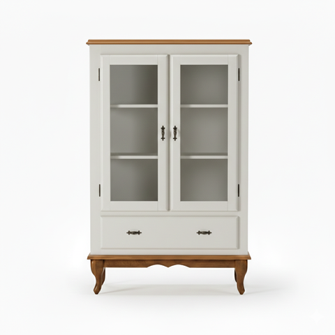 Vitrine 2 Portas 1 Gaveta Prateleiras MDF Ecomem Clássica MDF Pés Luiz Xv Offwhite - Imbuia