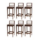 Ver imagem 2 de Kit 6 Banquetas Madeira Imbuia Cozinha Encosto Palha Indiana:Imbuia com Linho Marrom