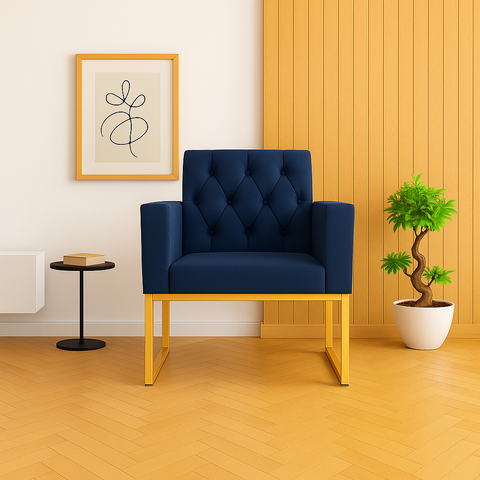 Poltrona Decorativa para Estúdios e Consultório Base Metal Azul-marinho