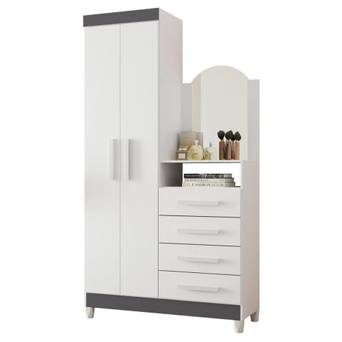 Cômoda New Capri 2 Portas e 4 Gavetas Quadriflex Branco/titanium com Espelho - Móveis Albatroz