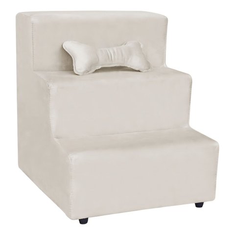 Escada Escadinha para Pet 3 Degraus com Osso Cor Bege Veludo Liberty Móveis