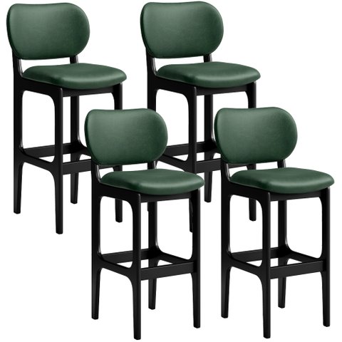 Kit 4 Banquetas Alta Bar Cozinha Sala Jantar Fixa Betta L02 Preto Facto Verde Musgo - Lyam Decor
