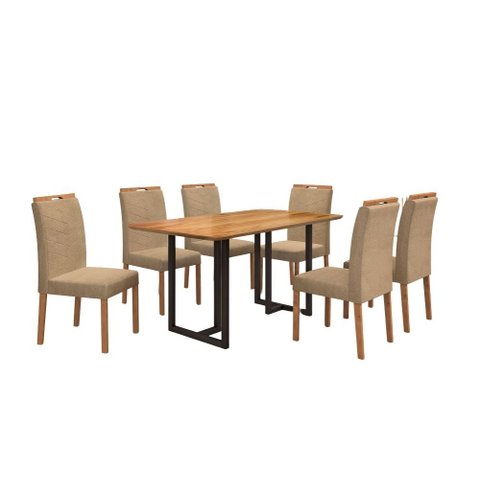 Conjunto de Jantar Viena com 6 Cadeiras Base Goiás Bm Tubulares Cinamomo/linho Bege 306