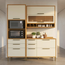 Ver imagem 1 de Cozinha Compacta Modulada 100% MDF 3 Peças 6 Portas 5 Gavetas e Vidro 194cm Vicenza Espresso Móveis Bege/Amêndoa/Off White