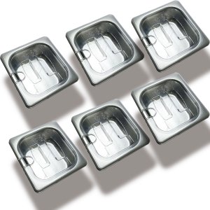 Conj 20 Cuba Gastronômica Inox Gn 1/6x65 Mm 900 Ml + Tampa 1/6 em Policarbonato com Abertura para Co