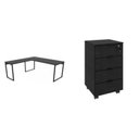 Ver imagem 2 de Escrivaninha Mesa Escritório em L Estilo com Gaveteiro Volante 4 Gavetas 150cm Yescasa Preto Ônix