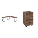 Ver imagem 2 de Escrivaninha Mesa Escritório em L Estilo com Gaveteiro Volante 4 Gavetas 150cm Yescasa Nogal Marrom