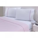 Ver imagem 1 de Jogo de Cama 100% Algodão Percal 150 Fios Solteiro Gran Moratta 3 Peças - Branco e Rosa