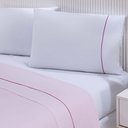 Ver imagem 3 de Jogo de Cama 100% Algodão Percal 150 Fios Solteiro Gran Moratta 3 Peças - Branco e Rosa
