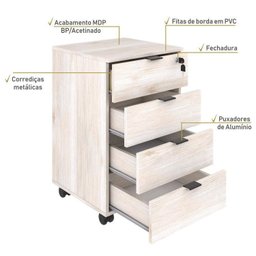 Escrivaninha Mesa Escritório em L Estilo com Gaveteiro Volante 4 Gavetas 150cm Yescasa Snow - 6