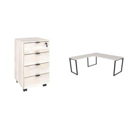 Escrivaninha Mesa Escritório em L Estilo com Gaveteiro Volante 4 Gavetas 150cm Yescasa Snow - 2