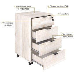 Escrivaninha Mesa Escritório em L Estilo Industrial 150x150cm com Gaveteiro Volante 4 Gavetas - 6