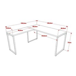 Escrivaninha Mesa Escritório em L Estilo Industrial 150x150cm com Gaveteiro Volante 4 Gavetas - 10