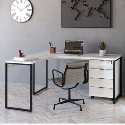 Escrivaninha Mesa Escritório em L Estilo Industrial 150x150cm com Gaveteiro Volante 4 Gavetas - 1