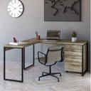 Ver imagem 1 de Escrivaninha Mesa Escritório em L Estilo Industrial 150x150cm com Gaveteiro Volante 4 Gavetas