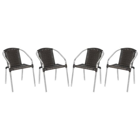 Kit 4 Cadeiras em Alumínio Trama Colmeia Edícula Tabaco