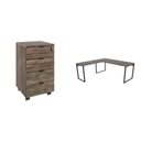 Ver imagem 2 de Escrivaninha Mesa Escritório em L Estilo com Gaveteiro Volante 4 Gavetas 150cm Carvalho Yescasa Dark