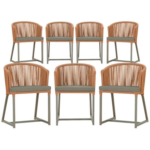 7 Cadeiras de Jantar Área Noronha em Alumínio com Pintura Fendi Corda Náutica Estofado 8 Trama Origi