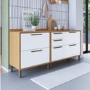 Ver imagem 1 de Balcões de Cozinha 100% MDF 3 Portas Basculantes 4 Gavetas e Tampos 200cm Vicenza Espresso Móveis Branco/Amêndoa