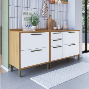 Balcões para Cozinha 3 Portas Basculantes 4 Gavetas e Tampos 200cm 100% MDF Vicenza Espresso Móveis