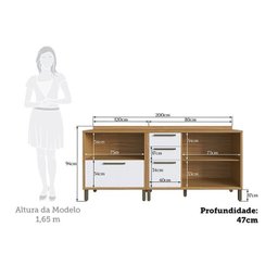 Balcões para Cozinha 3 Portas Basculantes 4 Gavetas e Tampos 200cm 100% MDF Vicenza Espresso Móveis - 5