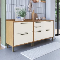 Balcões para Cozinha 3 Portas Basculantes 4 Gavetas e Tampos 200cm 100% MDF Vicenza Espresso Móveis - 2