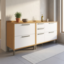 Ver imagem 1 de Balcões de Cozinha 100% MDF 3 Portas Basculantes 4 Gavetas e Tampos 200cm Vicenza Espresso Móveis Bege/Amêndoa/Off White