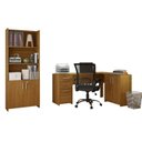 Ver imagem 2 de Conjunto 2 Peças com Mesa para Escritório em L e Armário Multiuso Alto Aberto Espresso Móveis Branco Freijó Marrom