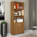 Ver imagem 3 de Kit 2 Peças com Mesa para Escritório em L e Armário Multiuso Alto Aberto Espresso Móveis Branco