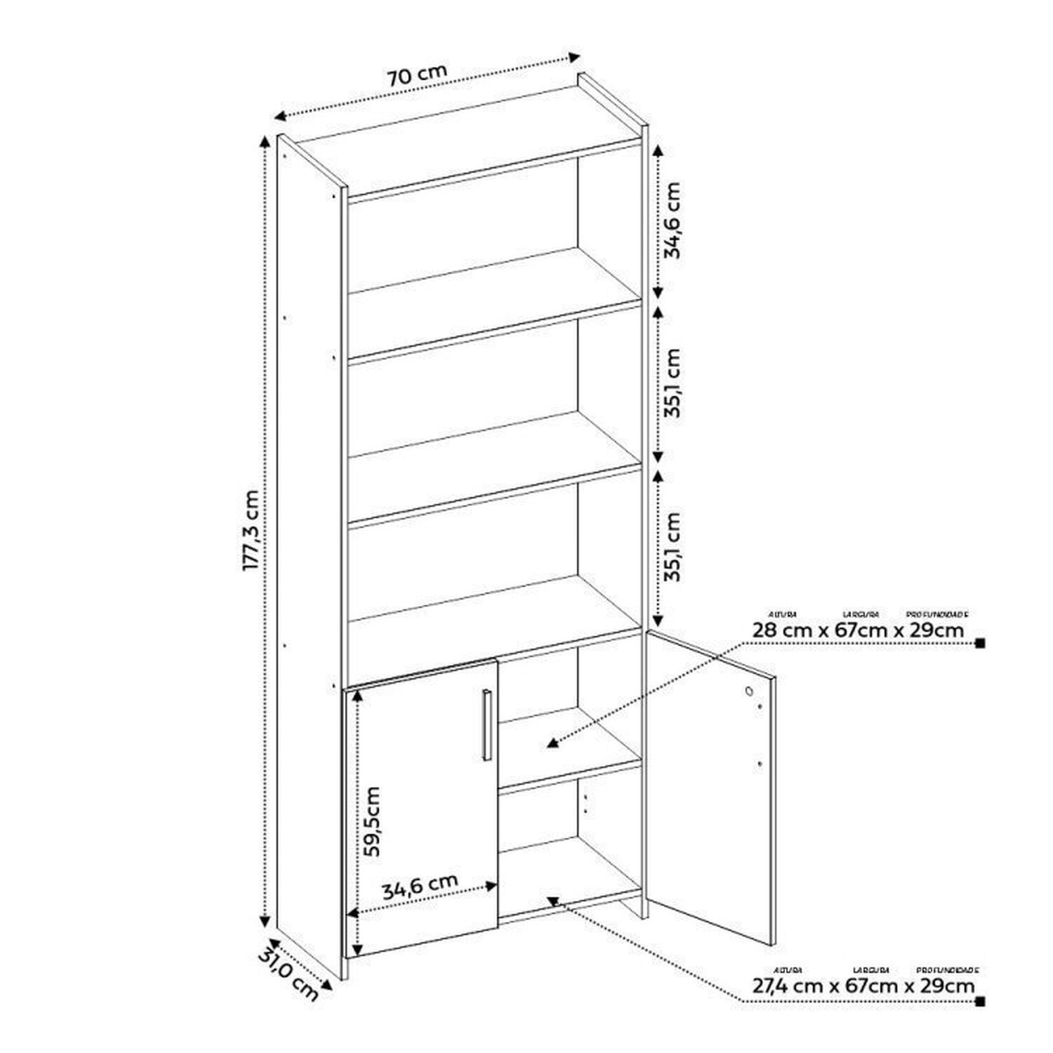 Kit 2 Peças com Mesa para Escritório em L e Armário Multiuso Alto Aberto Espresso Móveis Branco - 6