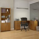 Ver imagem 1 de Kit 2 Peças com Mesa para Escritório em L e Armário Multiuso Alto Aberto Espresso Móveis Branco