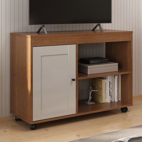 Rack para Tv até 42 Polegadas Rio 1 Porta Cinamomo/off White - Pnr Móveis