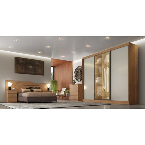 Guarda Roupa Casal Diamond Glass 3 Portas 4 Gavetas 1PORTA Reflequita Novo Horizonte Cumaru/Fendi