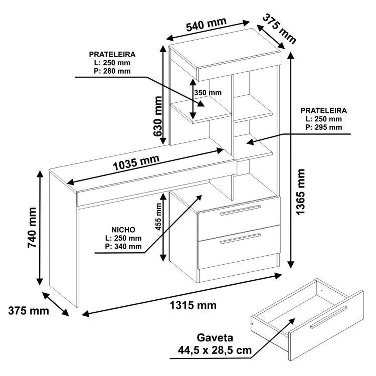 Kit 2 Peças 1 Escrivaninha com Estante 1 Armário 2 Portas Espresso Móveis - 12